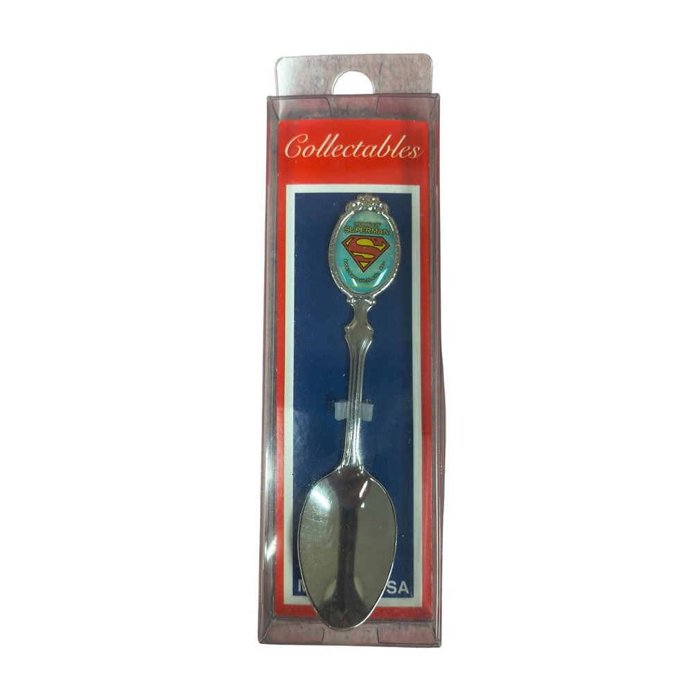 Superman Logo Souvenir Spoon Metropolis IL Illinois Home of Superman Silver Tone